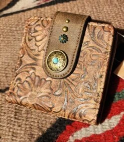 Justin Tooled Floral Bi-Fold Wallet With Turquoise Accent 22107674W