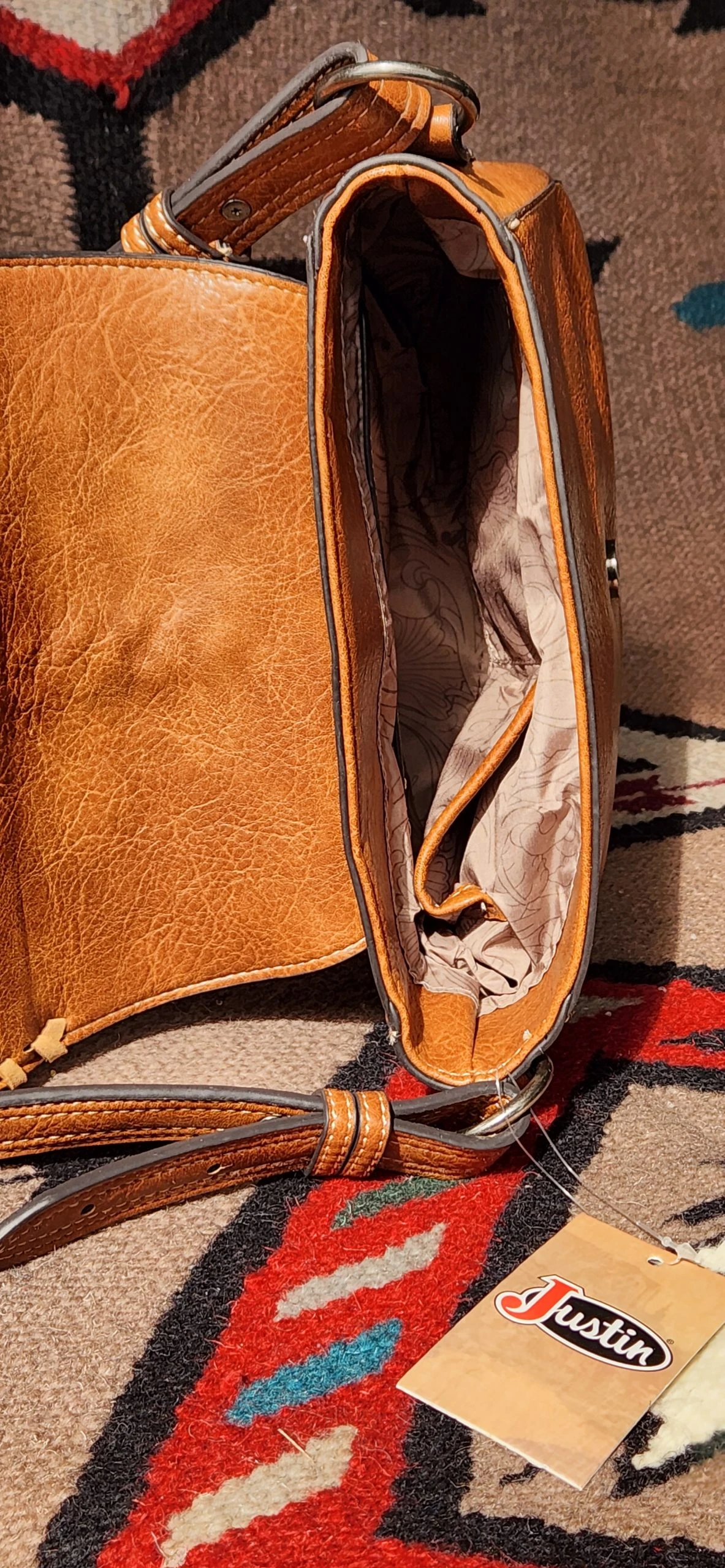 Justin 22075531 Women’s Crossbody With Laced Trim Purse Brown 7 Justin 22075531 Women’s Crossbody With Laced Trim Purse Brown - Image 5