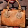 Justin 22078716 Weathered Brown With Tan Trim Satchel 1 Justin 22078716 Weathered Brown With Tan Trim Satchel -Western Cowboy Supplies 20230224 124044 scaled e1677271670234