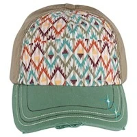 Catchfly 22050HB8 Women’s Southwestern Print Embroidered Distressed Ponytail Ball Cap