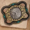 M&F Nocona Indian Chief Skull Floral Scroll Belt Buckle 37038