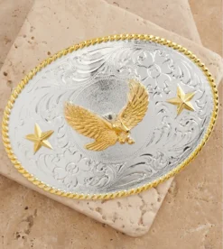 Nocona Silver With Gold Soaring Eagle Belt Buckle 3757017