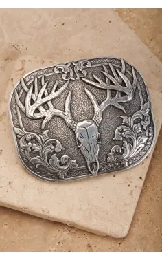 Nocona Silver Laser Etch Deer Skull Belt Buckle 37984