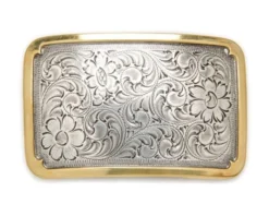 M&F Nocona Silver And Gold Rectangle Scroll Belt Buckle 37230
