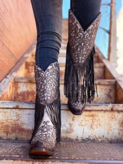 Corral Boots C3877 Lamb Fringe -Western Cowboy Supplies C3877WhiteBlackbootfringe02 1024x1024@2x