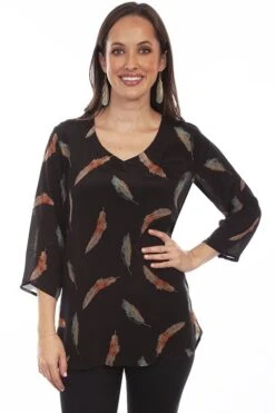 Scully HC801 Feather Print Pull Over Blouse