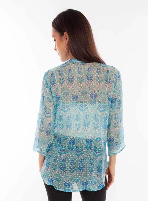 Scully HC890 Feather Print Textured Blouse 4 Scully HC890 Feather Print Textured Blouse - Image 2