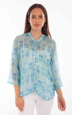 Scully HC890 Feather Print Textured Blouse