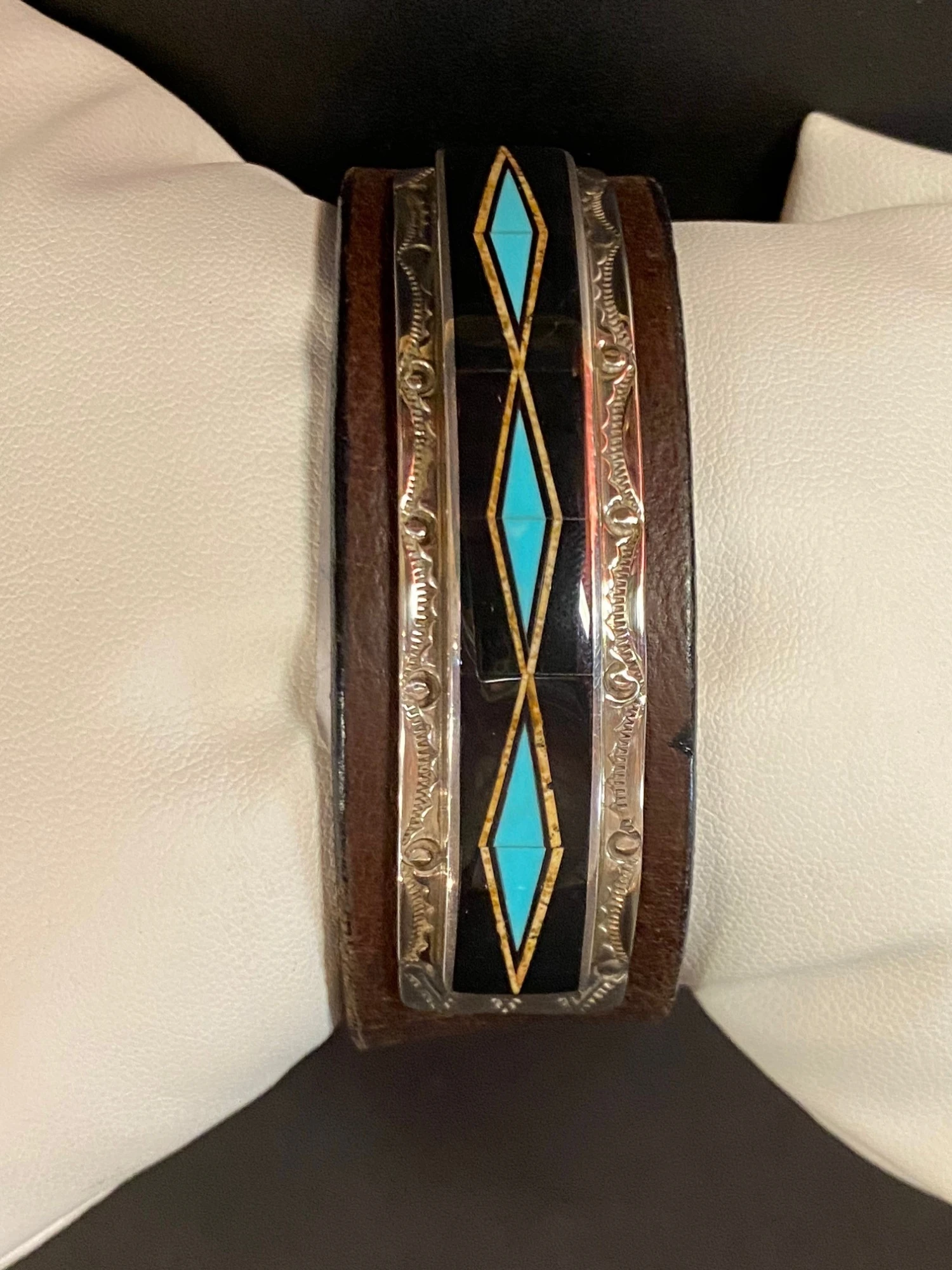 Leather Bracelet Stone Inlay Envoy 373-5 5 Leather Bracelet Stone Inlay Envoy 373-5 - Image 3