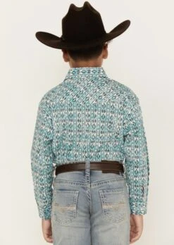 Boys Panhandle RSBSOSR0ND Turquoise Aztec Print Long Sleeve Snap -Western Cowboy Supplies IMG 2692
