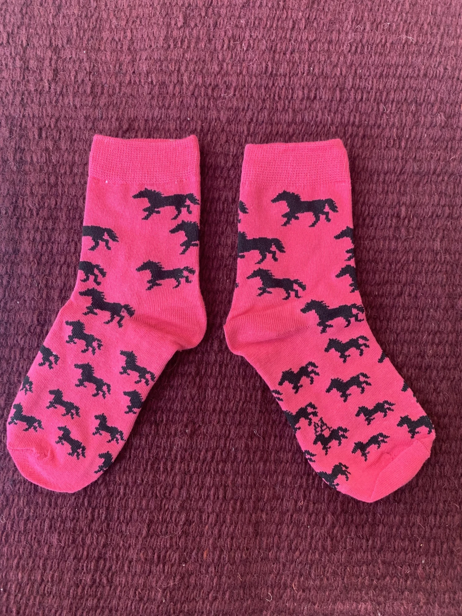 Hot Pink Socks With Black Horses Youth 1-4yrs 3746K-P 3 Hot Pink Socks With Black Horses Youth 1-4yrs 3746K-P