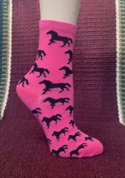 Women’s Hot Pink Socks With Black Horses 3747-N