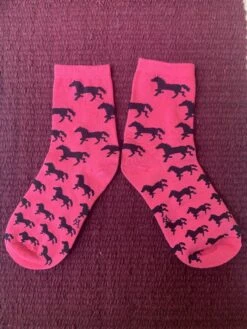 Women’s Hot Pink Socks With Black Horses 3747-N -Western Cowboy Supplies IMG 2836 scaled 1