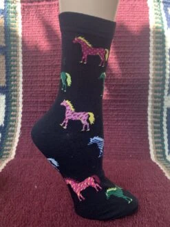 Women’s Black Socks With Multi-Colored Horses 3422-N