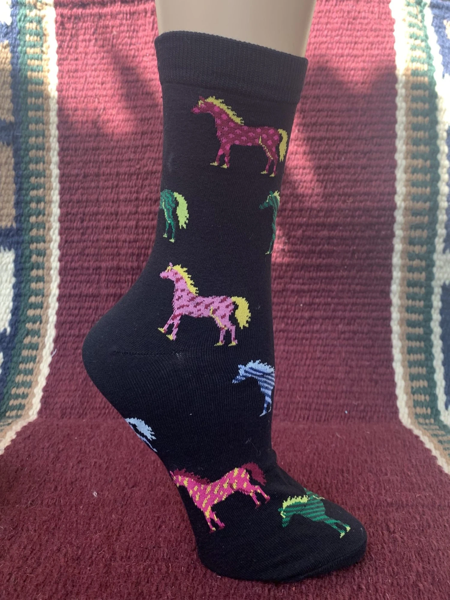 Women’s Black Socks With Multi-Colored Horses 3422-N 3 Women’s Black Socks With Multi-Colored Horses 3422-N