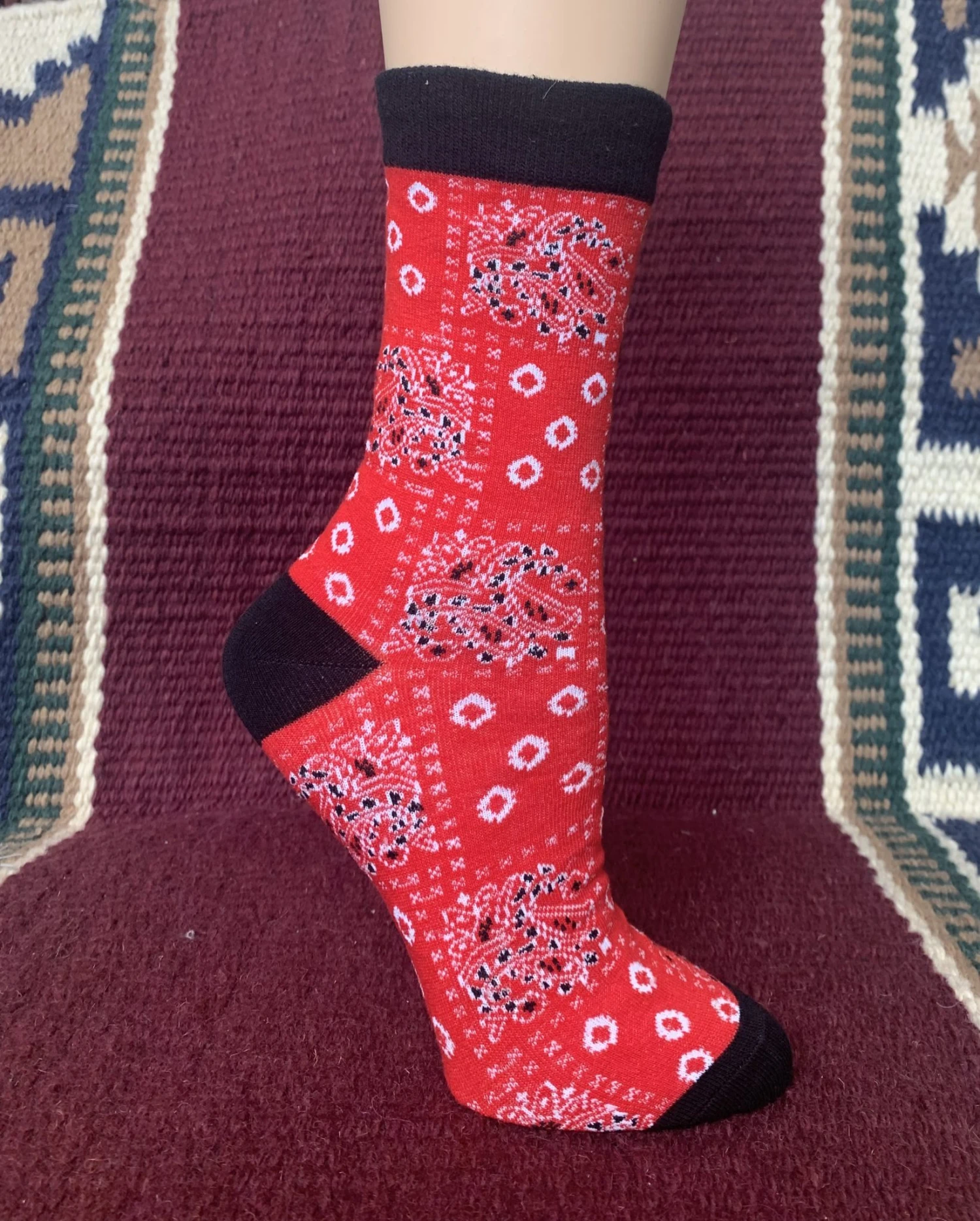 Women’s Red Bandana Print Socks 3434-N 3 Women’s Red Bandana Print Socks 3434-N