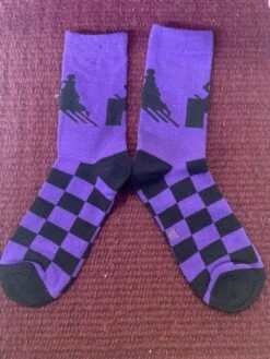 Women’s Black And Purple Checkered Socks With Barrel Racer 3438-N 8 Women’s Black And Purple Checkered Socks With Barrel Racer 3438-N -Western Cowboy Supplies IMG 2876 scaled 1