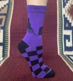 Women’s Black And Purple Checkered Socks With Barrel Racer 3438-N