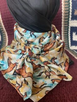 Austin Accents Frolic Horse Patterned Silk Scarf/ Wild Rag 34″X34″