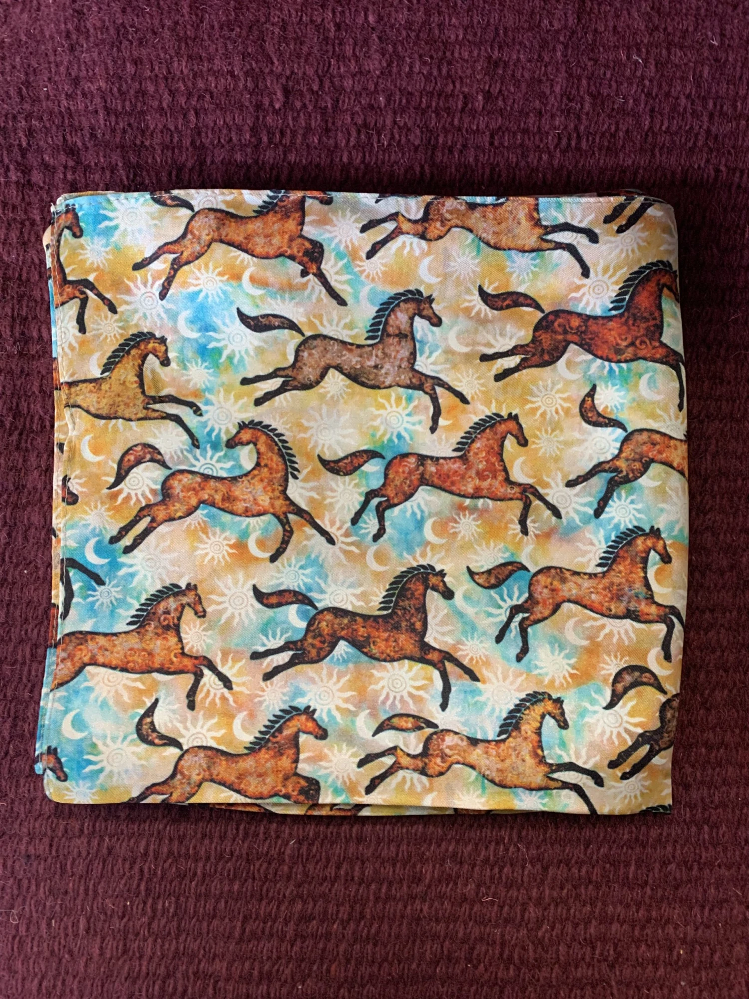 Austin Accents Frolic Horse Patterned Silk Scarf/ Wild Rag 34″X34″ 4 Austin Accents Frolic Horse Patterned Silk Scarf/ Wild Rag 34″X34″ - Image 2