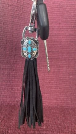 Austin Accents Black Tassel Key Ring Leather With Concho KC-54