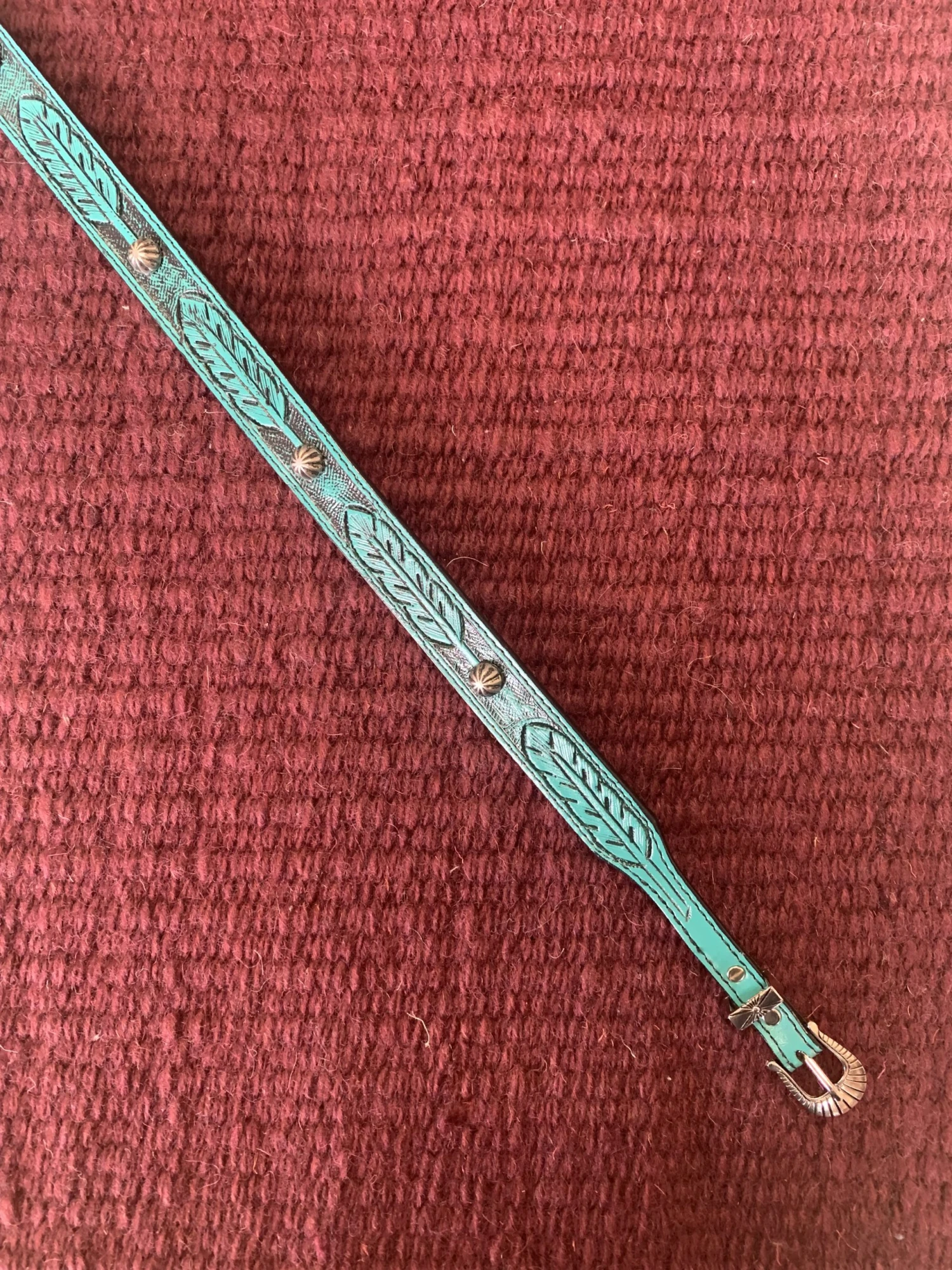 Austin Accent Turquoise Feather Tooled Leather Hat Band LC-69F 7 Austin Accent Turquoise Feather Tooled Leather Hat Band LC-69F - Image 5