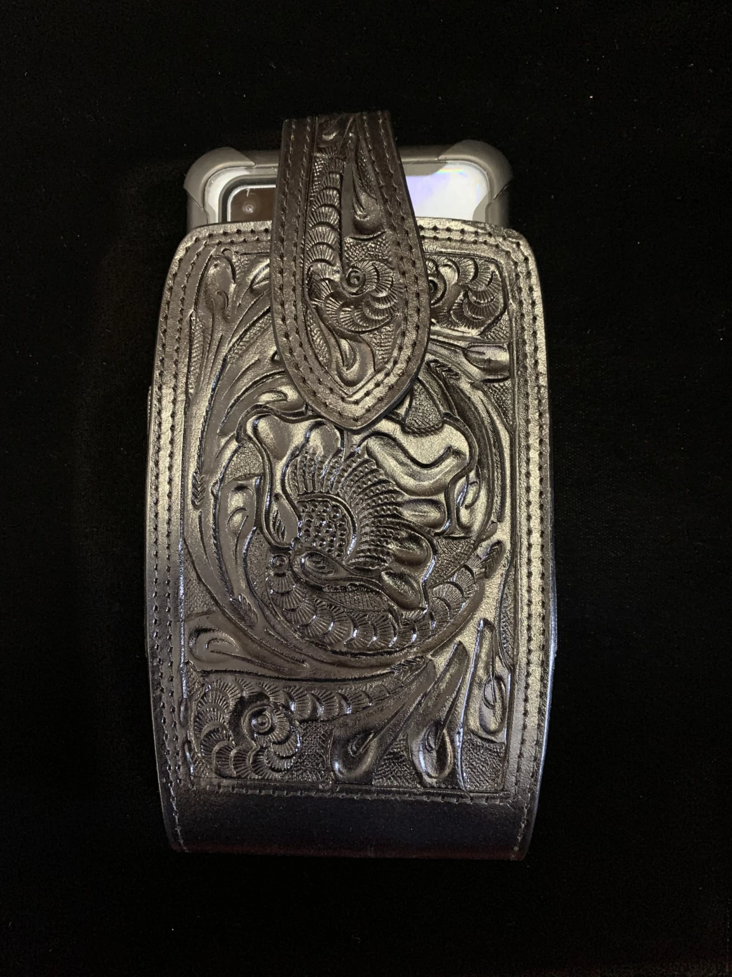 Austin Accents Leather Floral Tooled Phone Case CP-04 Black 3 Austin Accents Leather Floral Tooled Phone Case CP-04 Black