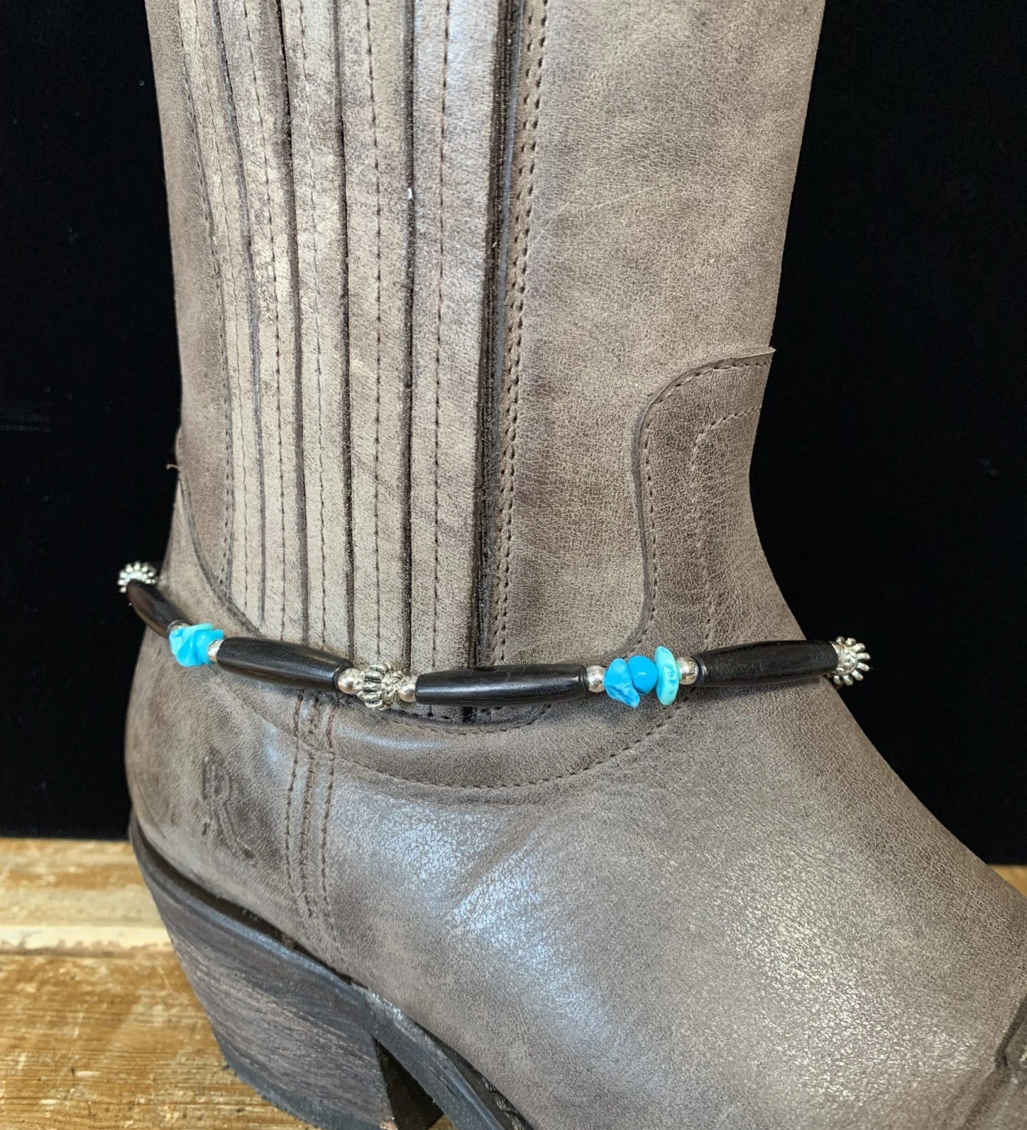 Austin Accents Turquoise & Black Bone Boot Bracelet BBR-13 3 Austin Accents Turquoise & Black Bone Boot Bracelet BBR-13