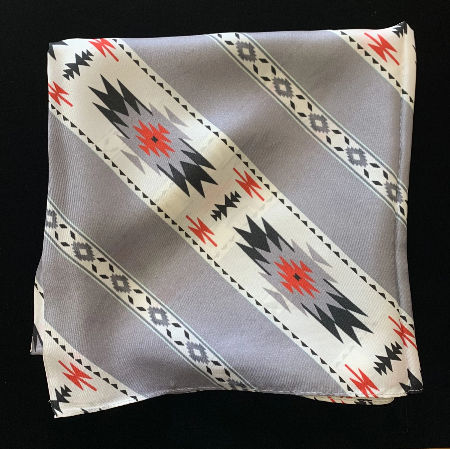 Austin Accents Grey Patterned Wild Rag / Silk Scarf 34″X34″ 4 Austin Accents Grey Patterned Wild Rag / Silk Scarf 34″X34″ - Image 2