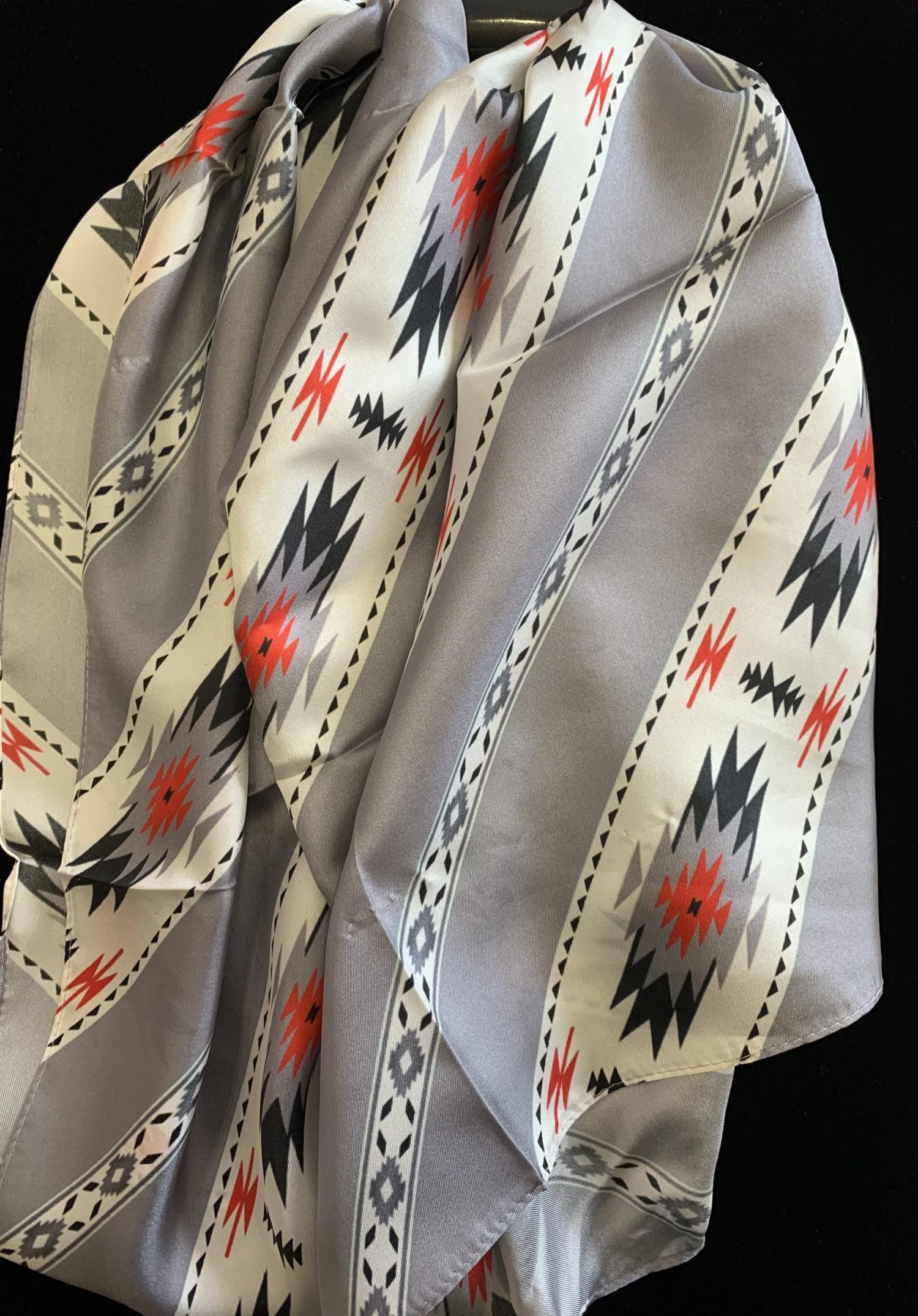 Austin Accents Grey Patterned Wild Rag / Silk Scarf 34″X34″ 6 Austin Accents Grey Patterned Wild Rag / Silk Scarf 34″X34″ - Image 4