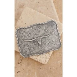 M&F Nocona Longhorn Head Rectangle Scalloped Belt Buckle 37228