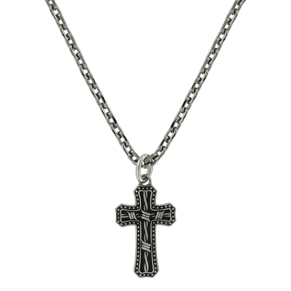 Antiqued Stainless Barbed Wire Cross Necklace NC3848 3 Antiqued Stainless Barbed Wire Cross Necklace NC3848