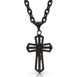 Gunmetal Through The Darkest Night Cross Necklace NC4025