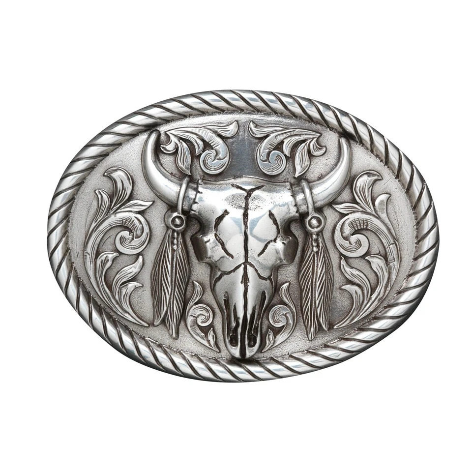 Steer Skull With Feathers Buckle 37030 5 Steer Skull With Feathers Buckle 37030 - Image 3