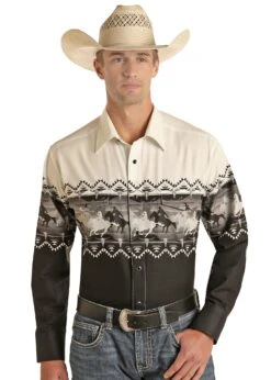 Men’s Panhandle PHMSOSR0MU Running Horse Border Shirt