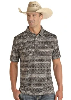 Men’s PPMT51R0W5 Panhandle Short Sleeve Aztec Snap Knit Polo