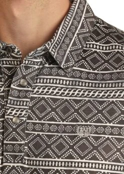 Men’s PPMT51R0W5 Panhandle Short Sleeve Aztec Snap Knit Polo -Western Cowboy Supplies PPMT51R0W5 A 1