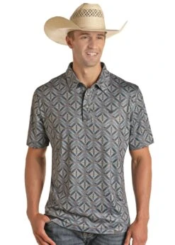 Men’s PPMT51R0W9 Panhandle Short Sleeve Aztec Snap Print Polo