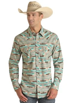 Men’s Panhandle RRMSOSR0Q0 Aztec Long Sleeve Woven Snap Shirt