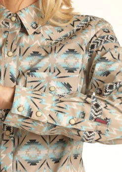 Ladies Long Sleeve Snap Shirt With Aztec Print By Panhandle RRWSOSR0R5 -Western Cowboy Supplies RRWSOSR0R5 B