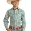 Boys Panhandle RSBSOSR0ND Turquoise Aztec Print Long Sleeve Snap -Western Cowboy Supplies RSBSOSR0NDZ