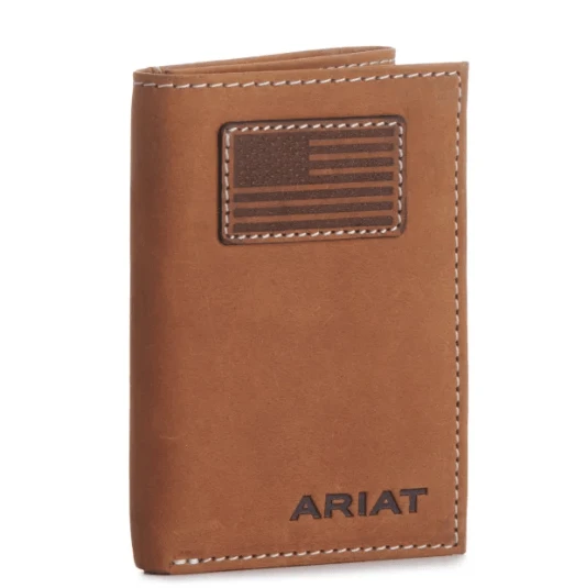 Ariat Men’s Tan With Flag Patch Trifold Wallet A3548444 3 Ariat Men’s Tan With Flag Patch Trifold Wallet A3548444