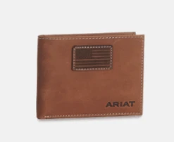 Ariat Men’s Tan With Flag Patch Bifold Wallet A3548544