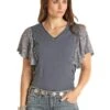Flutter Sleeve Studded Tee WLWT21R0UG Panhandle Slim 2 Flutter Sleeve Studded Tee WLWT21R0UG Panhandle Slim -Western Cowboy Supplies WLWT21R0UGZ