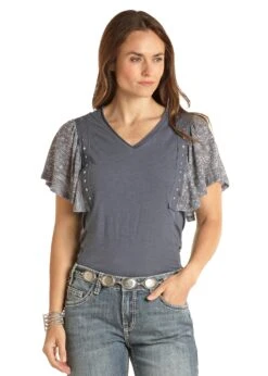 Flutter Sleeve Studded Tee WLWT21R0UG Panhandle Slim