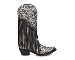 Corral Boots C3877 Lamb Fringe -Western Cowboy Supplies corral ladies whiteblack lamb overlay with fringe snip toe boots c3877 2