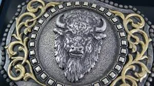 M&F Nocona Antiqued Silver Buffalo Head With Gold Scrolling Rectangle Belt Buckle 37010 5 M&F Nocona Antiqued Silver Buffalo Head With Gold Scrolling Rectangle Belt Buckle 37010 - Image 3