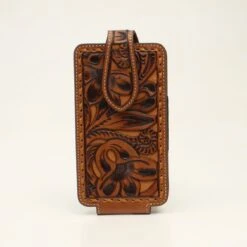 Nocona Floral Embossed Pierced Tan Underlay Cell Phone Case 0690708